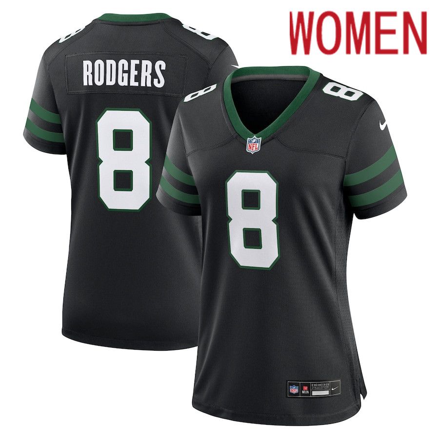 Women New York Jets #8 Aaron Rodgers Nike Legacy Black Alternate Game NFL Jersey->->Women Jersey